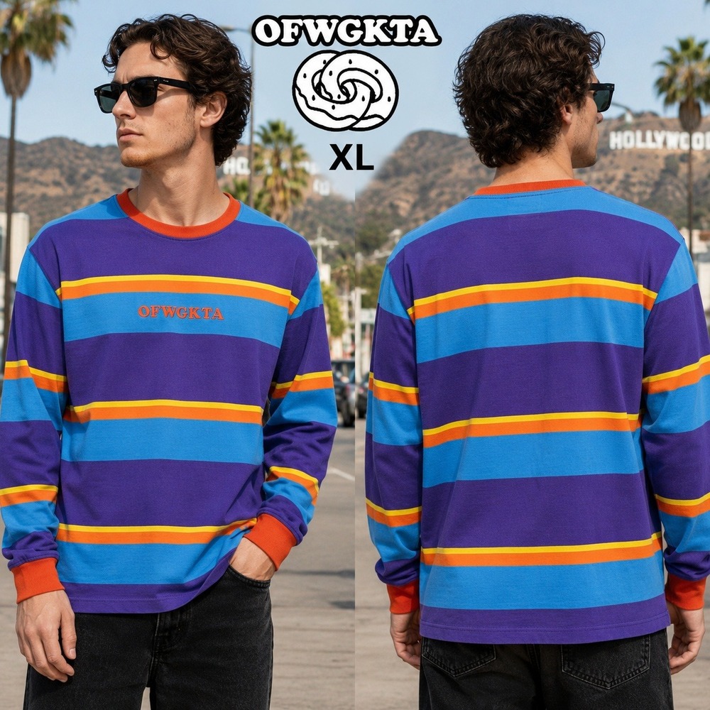 Odd Future OFWGKTA Striped Long Sleeve T-Shirt Mens XL Purple Blue Orange Cotton